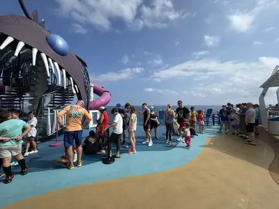 People waiting in line for the Ultimate Abyss slide