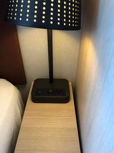 USB plug near bed on Wonder of the Seas