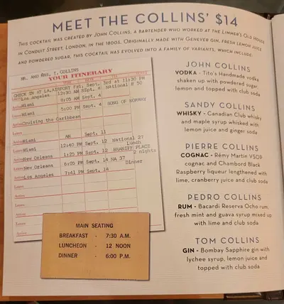 Meet the Collins drink menu