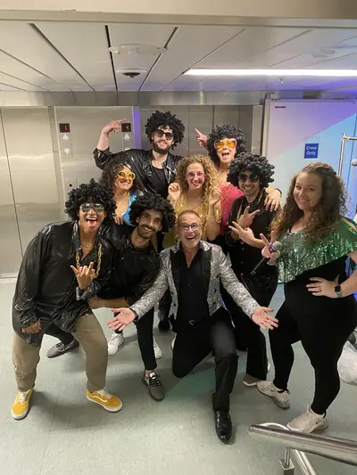 70s dance party crew backstage
