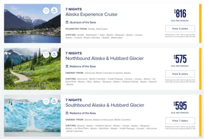 Alaska cruise itineraries on website