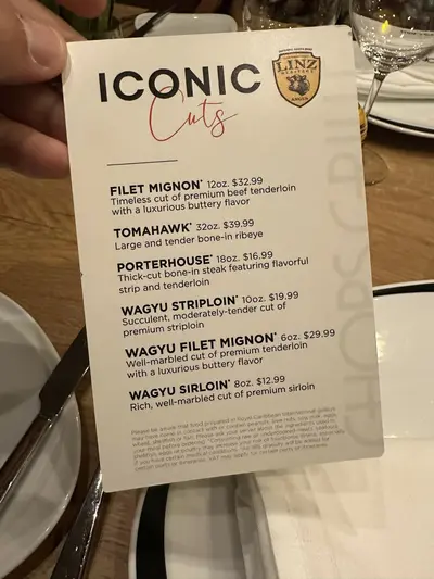 Iconic cuts menu