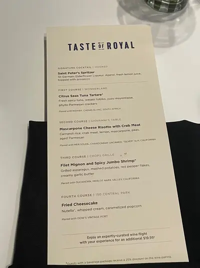 Taste of Royal menu