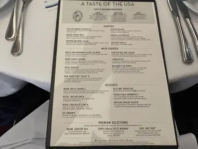 Taste of USA Royal Caribbean menu