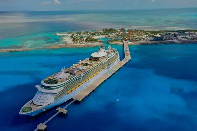 Freedom of the Seas aerial at CocoCay