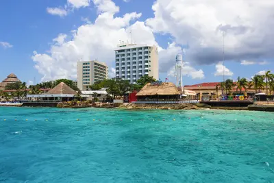 Cozumel coast with restaurants and bars