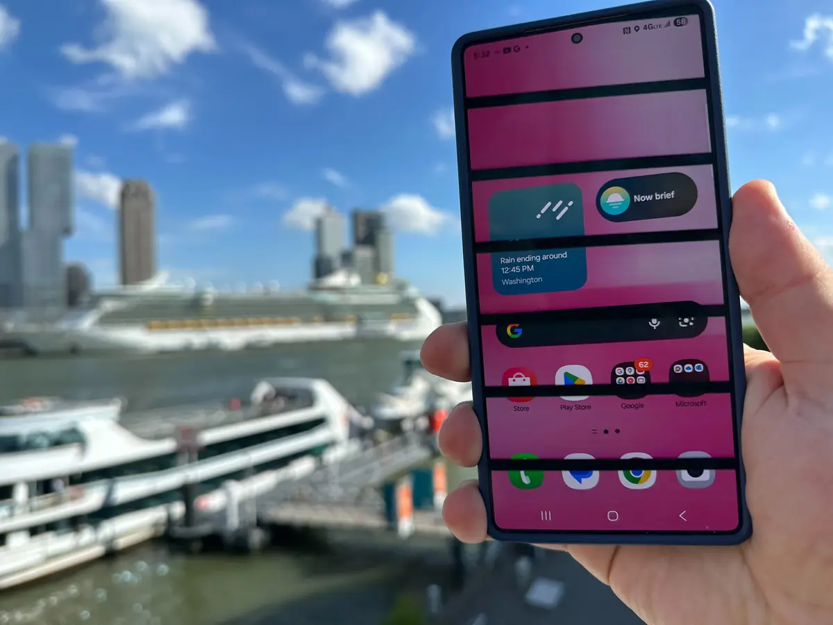 Phone with ship in background