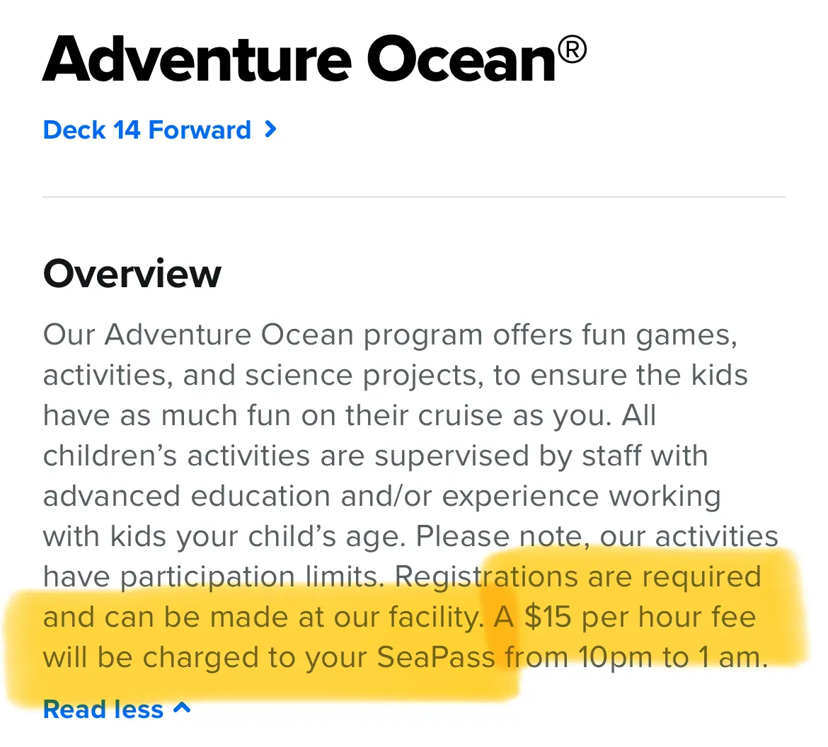 Adventure Ocean cost change