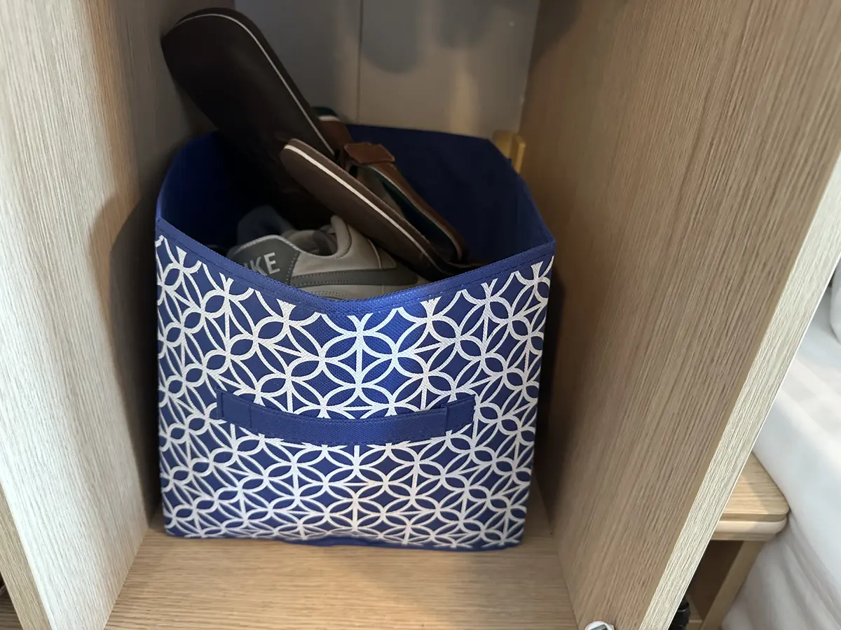 Shoes in storage bin