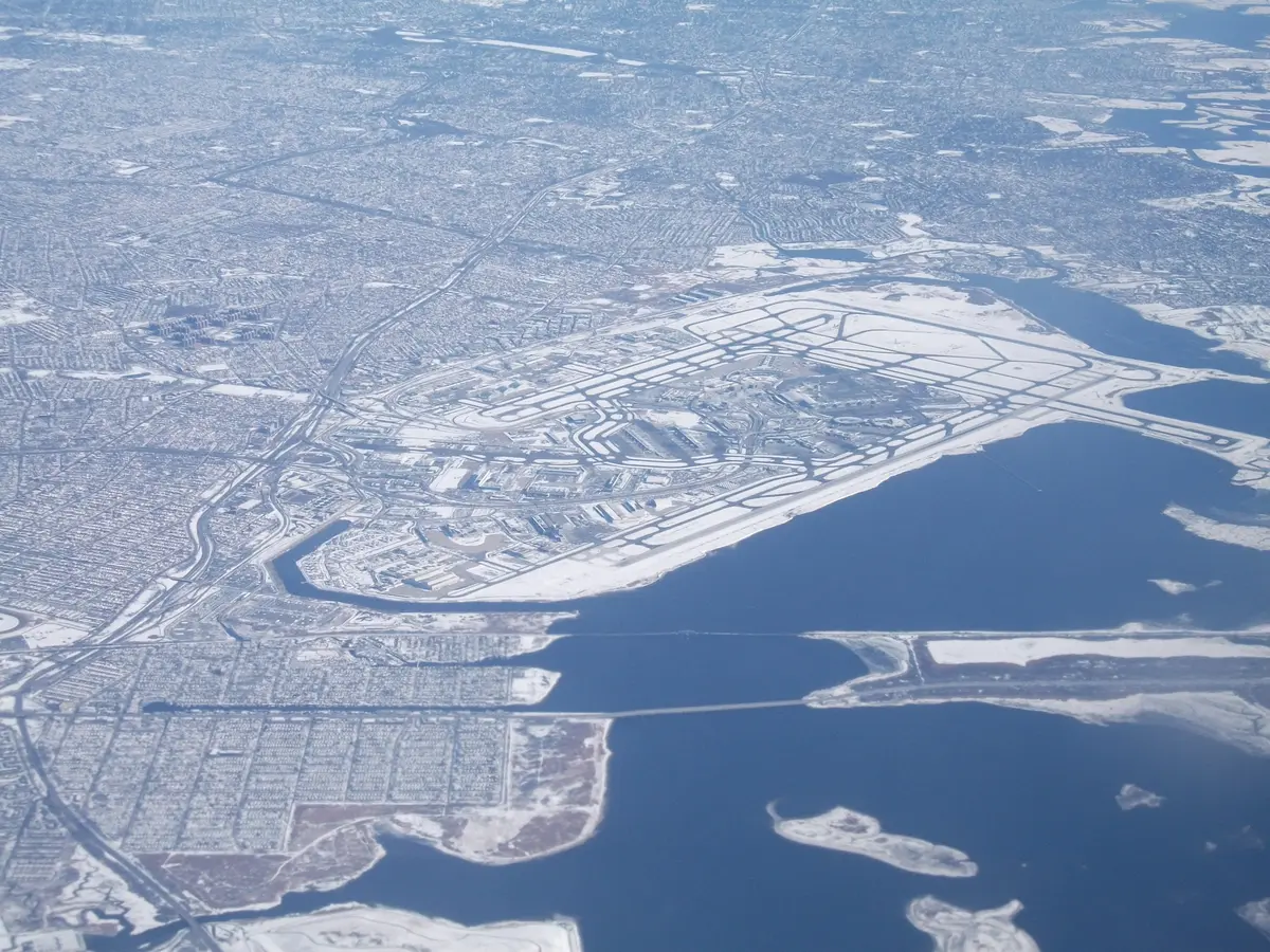 JFK Airport in winter from air