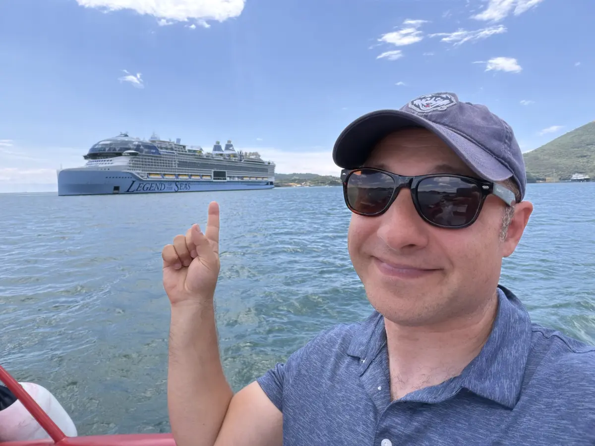 Matt pointing to Legend of the Seas