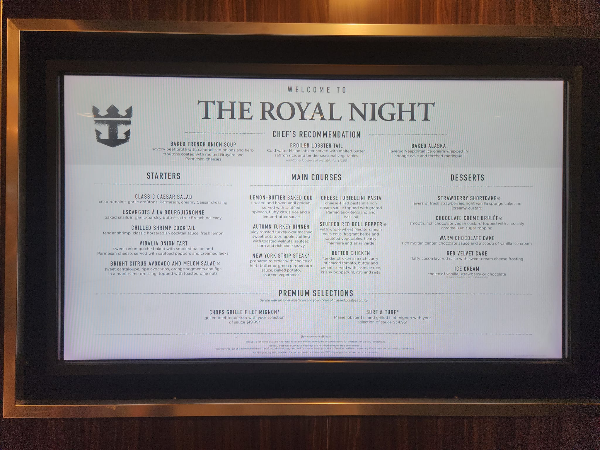 Royal Night Test Menu 
