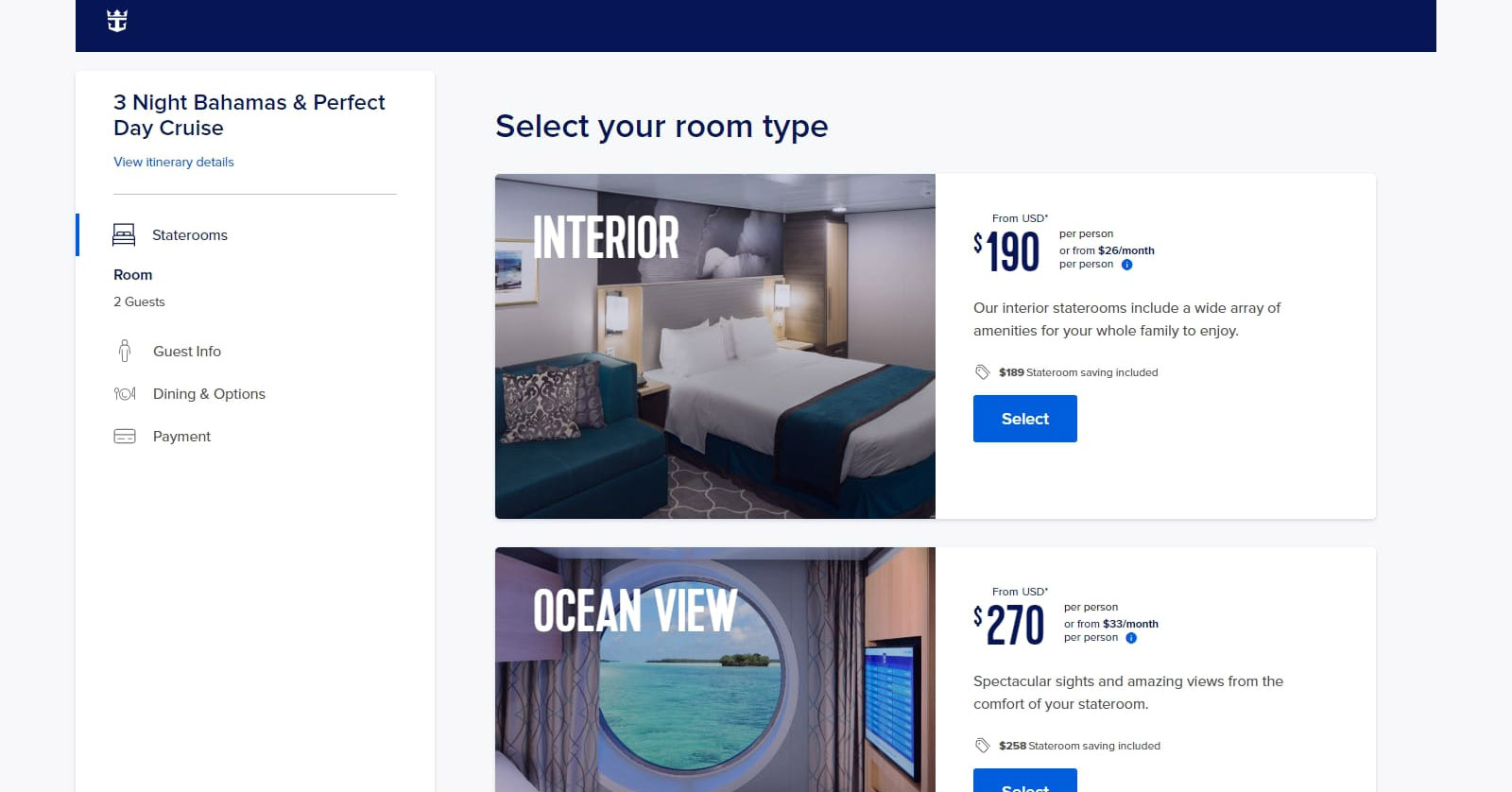 Royal Caribbean updates cruise booking website with cleaner design