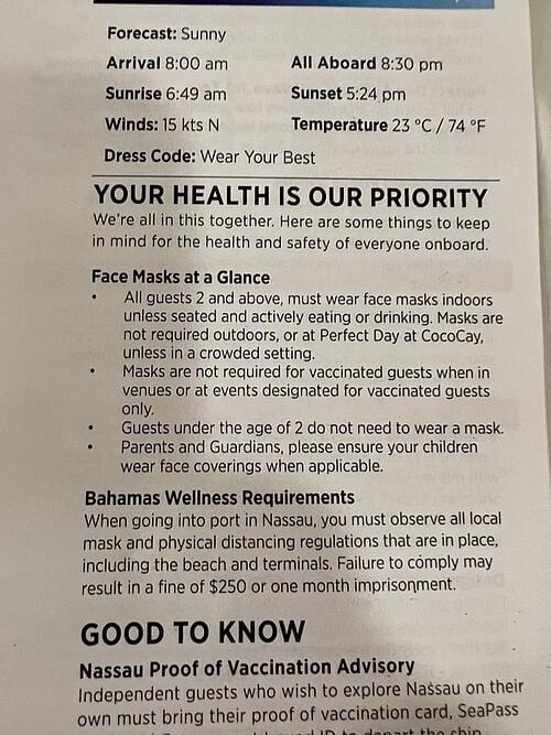 Royal Caribbean extends stricter face mask protocols until January 31, 2022