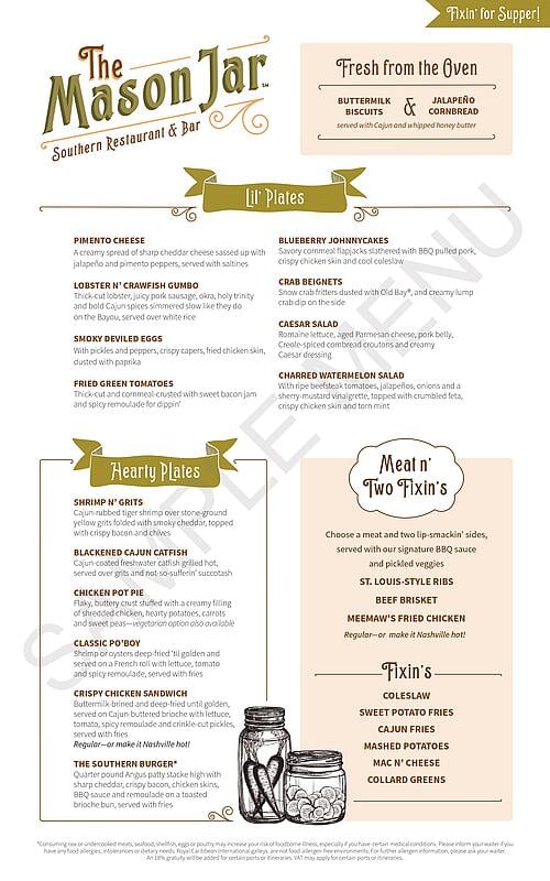 First Look At Mason Jar Southern Restaurant Menu Royal Caribbean Blog   Mason Jar Dinner Menu 