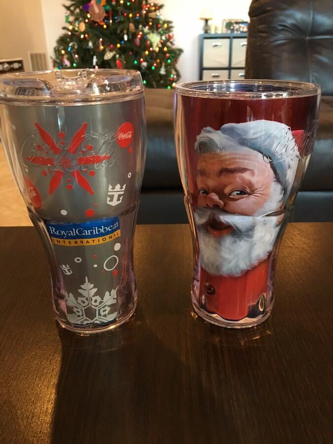 Spotted Christmas CocaCola souvenir cups on Royal Caribbean Royal