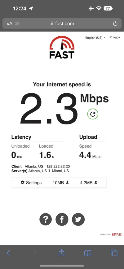 Starlink internet speed test