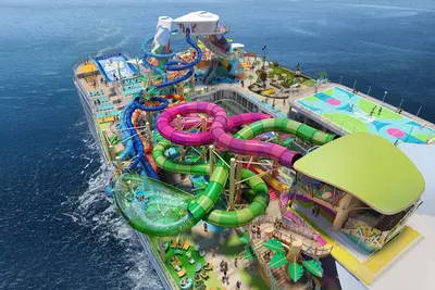 Thrill Island water park render on Icon of the Seas