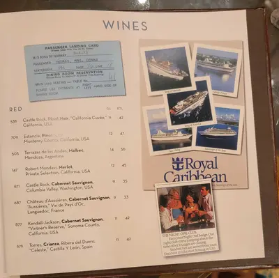 Wines (red) drink menu