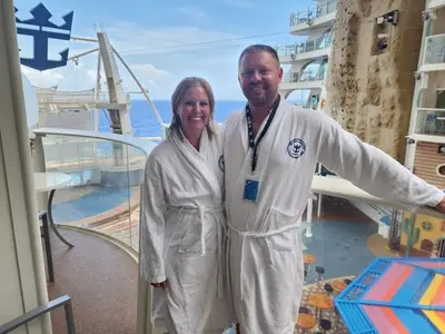 couple on cruise balcony