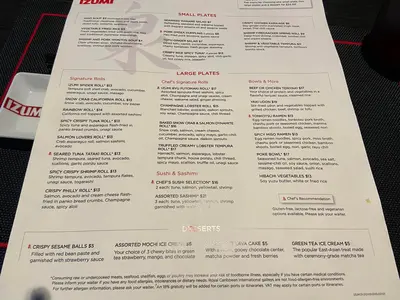 Izumi menu