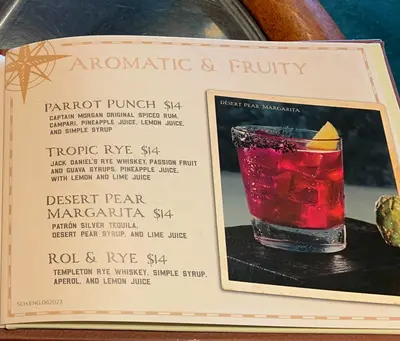 Schooner Bar drink menu