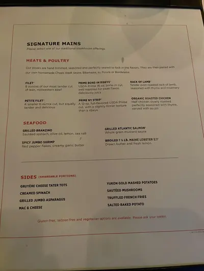 Chops menu