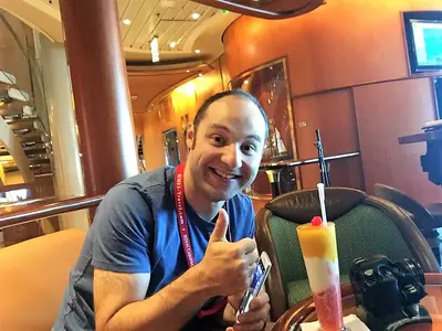 Matt with a drink in Schooner Bar