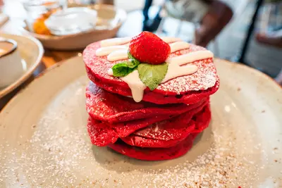 red velvet pancakes at The Mason Jar