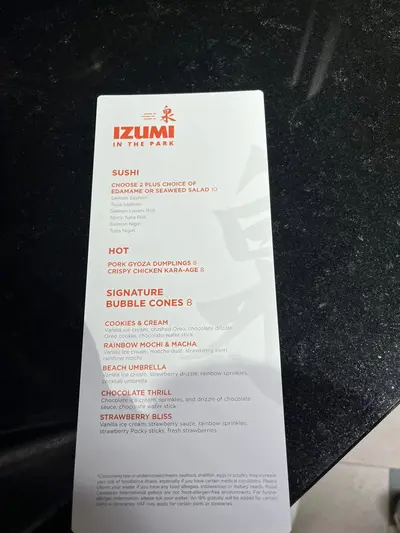 Izumi in the park menu