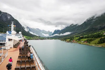 view of Norwegian fjord from cruise ship