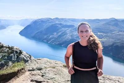 Jenna hiking in Norway and smiling