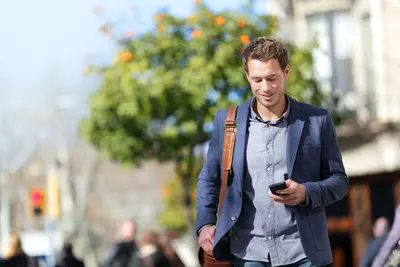 Man using phone in Europe