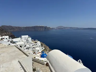 Panoramic view of Santorini, Greece taken while on a 7-night Greek Isles cruise in July 2024