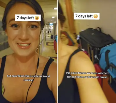 Screenshots taken from Dr. Jenny's TikTok showing luggage in the hallways