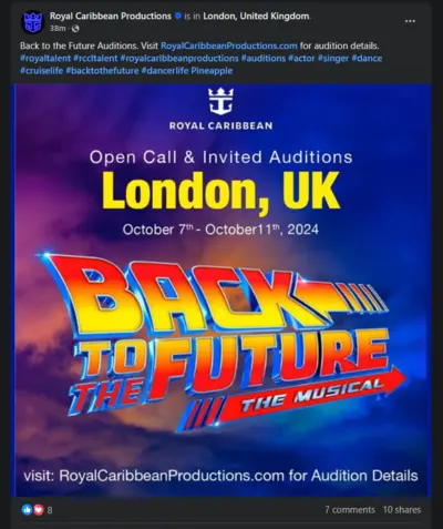 Facebook ad for auditions