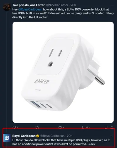 USB power adaptor reply