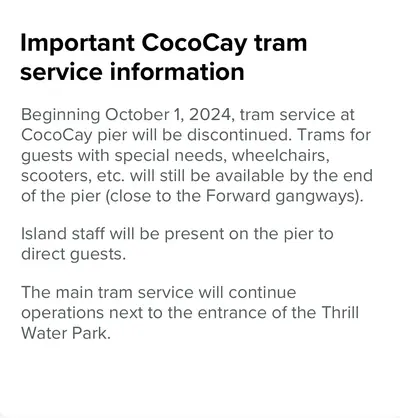 CocoCay tram service update