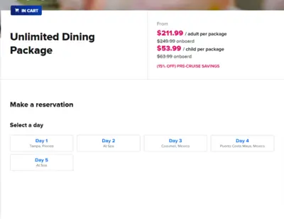 Dining package reservations