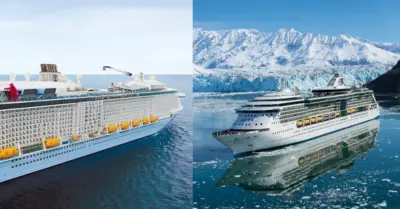 side by side image of Quantum of the Seas and Radiance of the Seas in Alaska