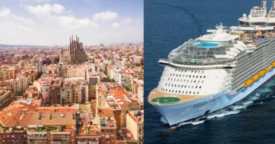 side by side image of barcelona and symphony of the seas