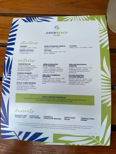 Beach Club menu