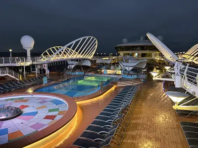 Pool deck at night