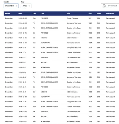 December 2026 LA port schedule