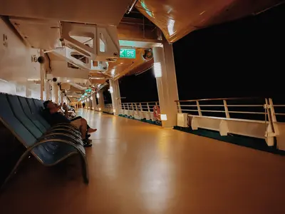 Promenade deck at night