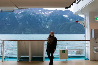 Jenna posing in Skagway