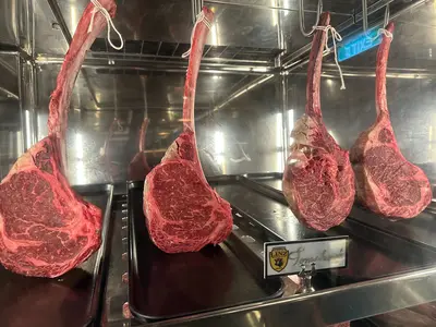 Tomahawk steak on display