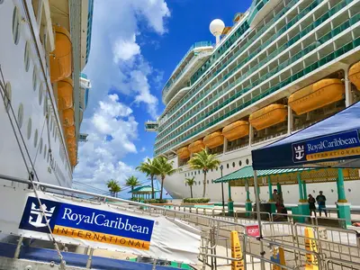 Royal Caribbean ships docked with gangway
