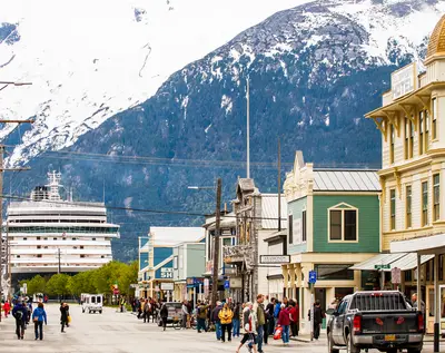 Skagway ship at end of street