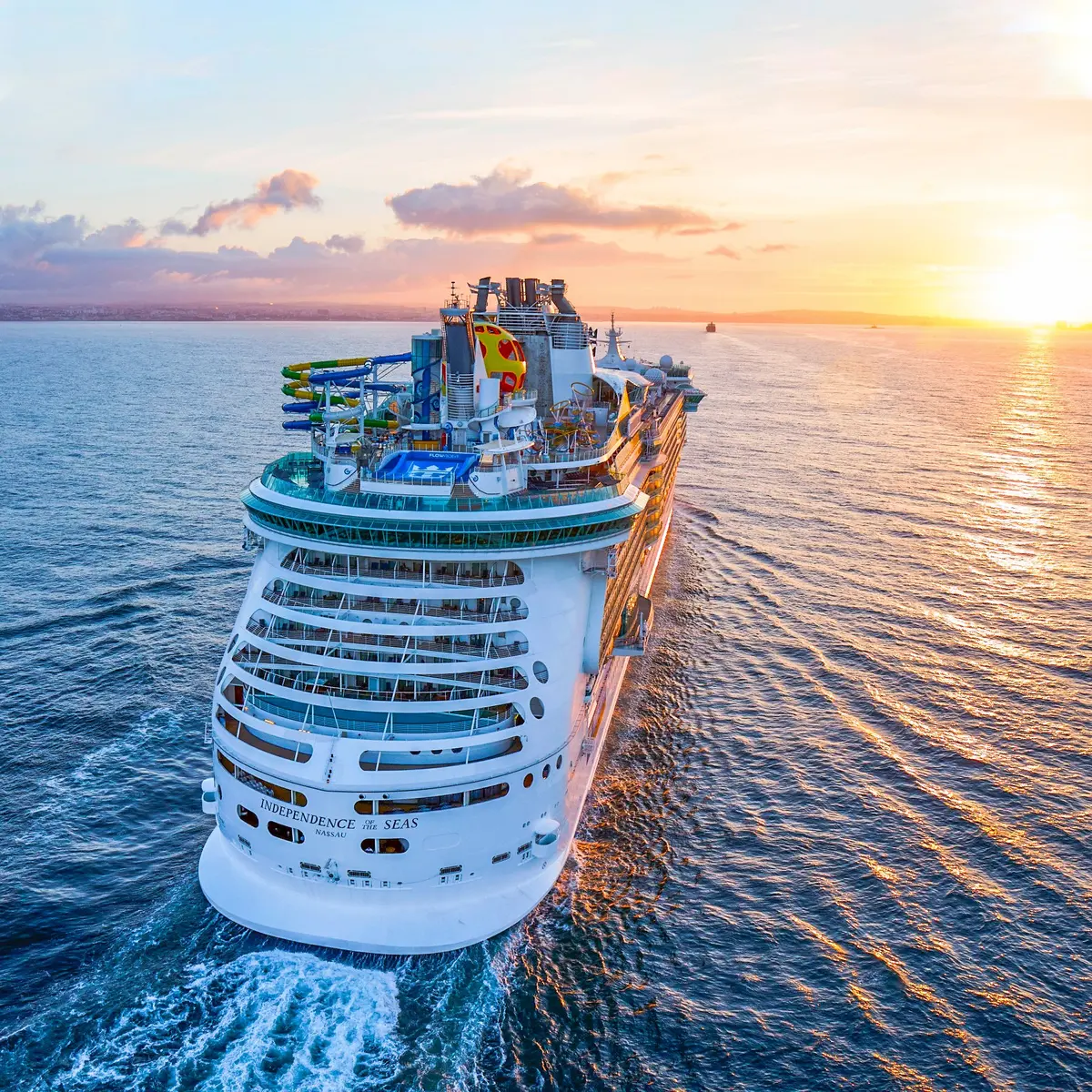 Independence of the Seas at sunset at sea